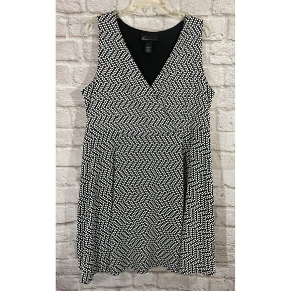 Lane Bryant Dress Plus Women 18 Black White Polka Dot Fit N Flare Stretch Lined - Picture 1 of 8